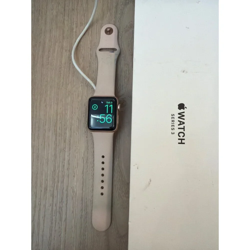 Apple Watch Series 3 38mm Gold Aluminum Case With Pink Sand Sport Band & Charger